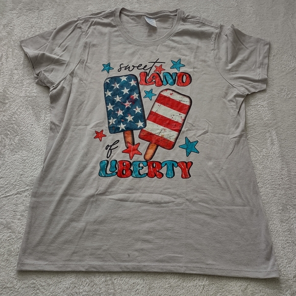 Port & Company Women's Grey SWEET LAND OF LIBERTY T-Shirt Size L - Picture 1 of 6